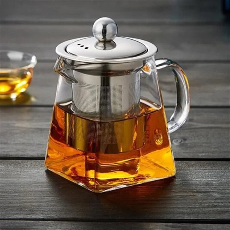 Heat Resistant Glass Teapot With Stainless Steel Coffee Infuser