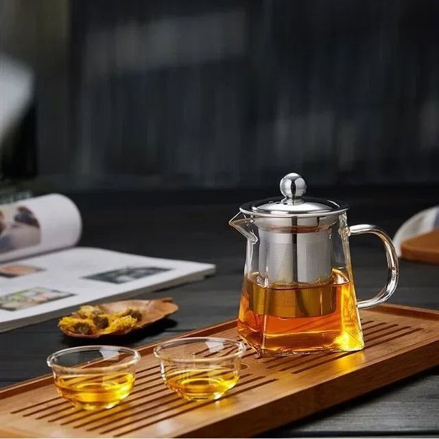 Heat Resistant Glass Teapot With Stainless Steel Coffee Infuser