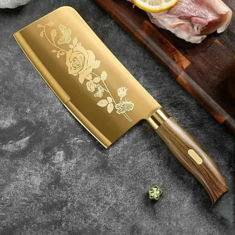 Golden, Rose Pattern 4-Piece Kitchen Knife Set