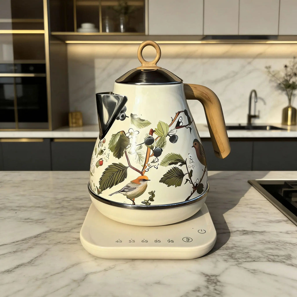 Retro Decal Electric Kettle with Wood Grain Handle 1.7L