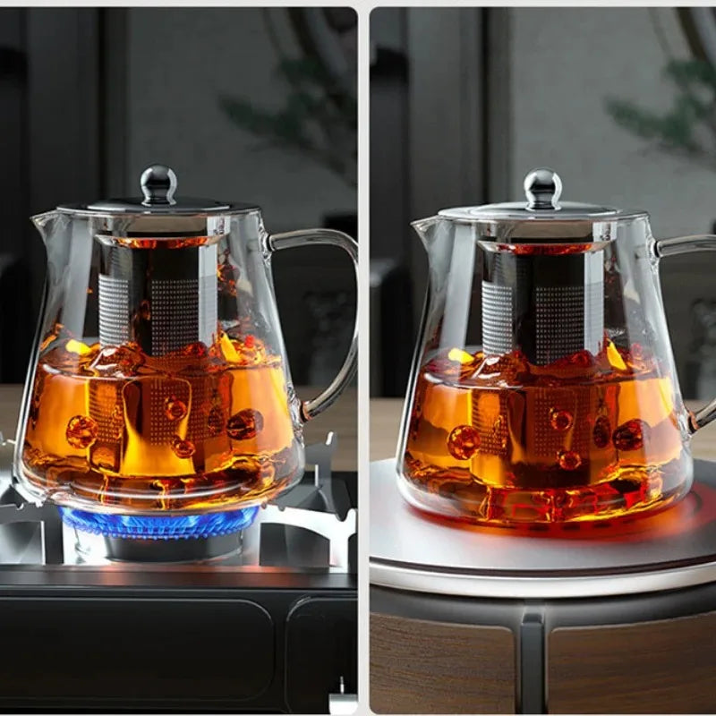 Heat-Resistant Borosilicate Glass Teapot with Removable Stainless Steel Infuser