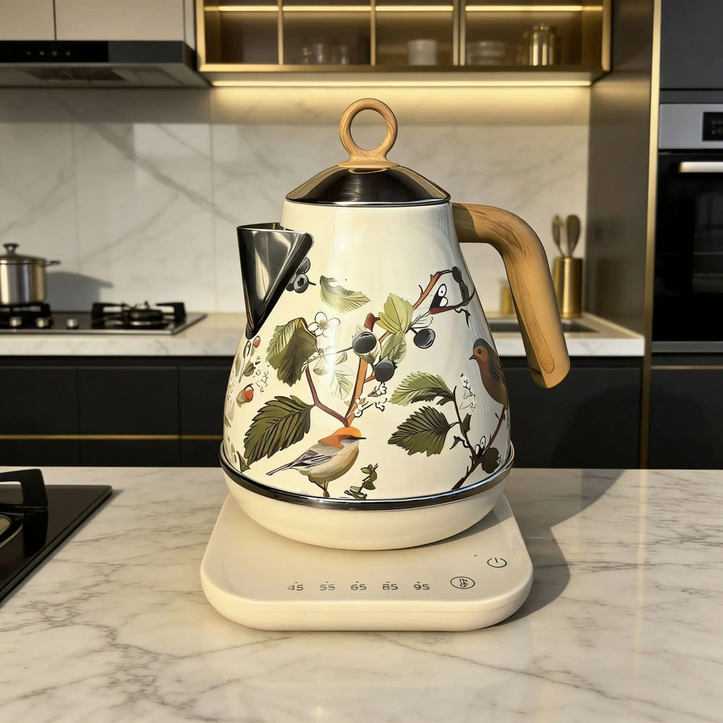 Retro Decal Electric Kettle with Wood Grain Handle 1.7L