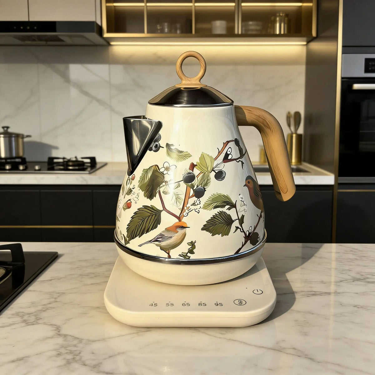 Retro Decal Electric Kettle with Wood Grain Handle 1.7L