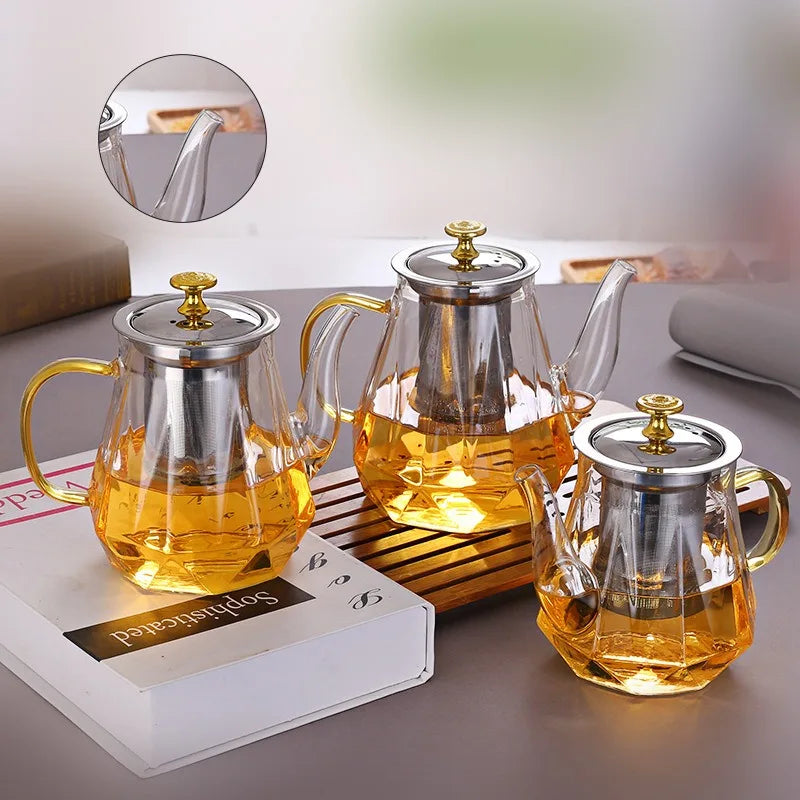 Heat Resistant Borosilicate Clear Diamond Glass Teapot